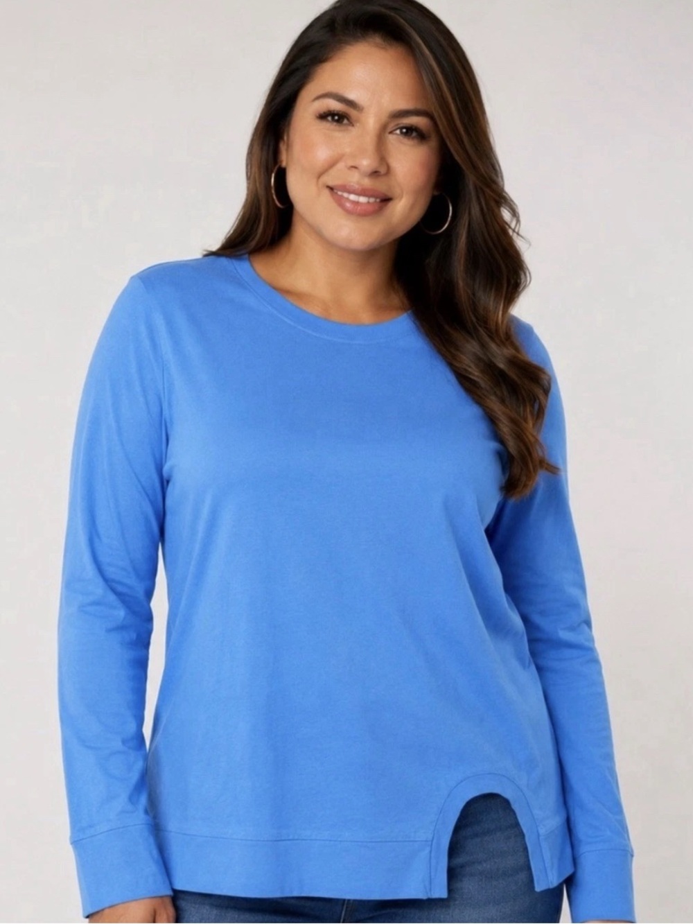 Peace Love World Crew Neck Tunic with Cutout Hem Large New A723303